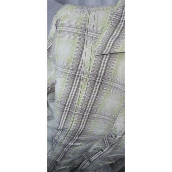 The North Face A5 Series Womens Med Green Brown Plaid Metal Snap Button Up Shirt - Picture 3 of 9